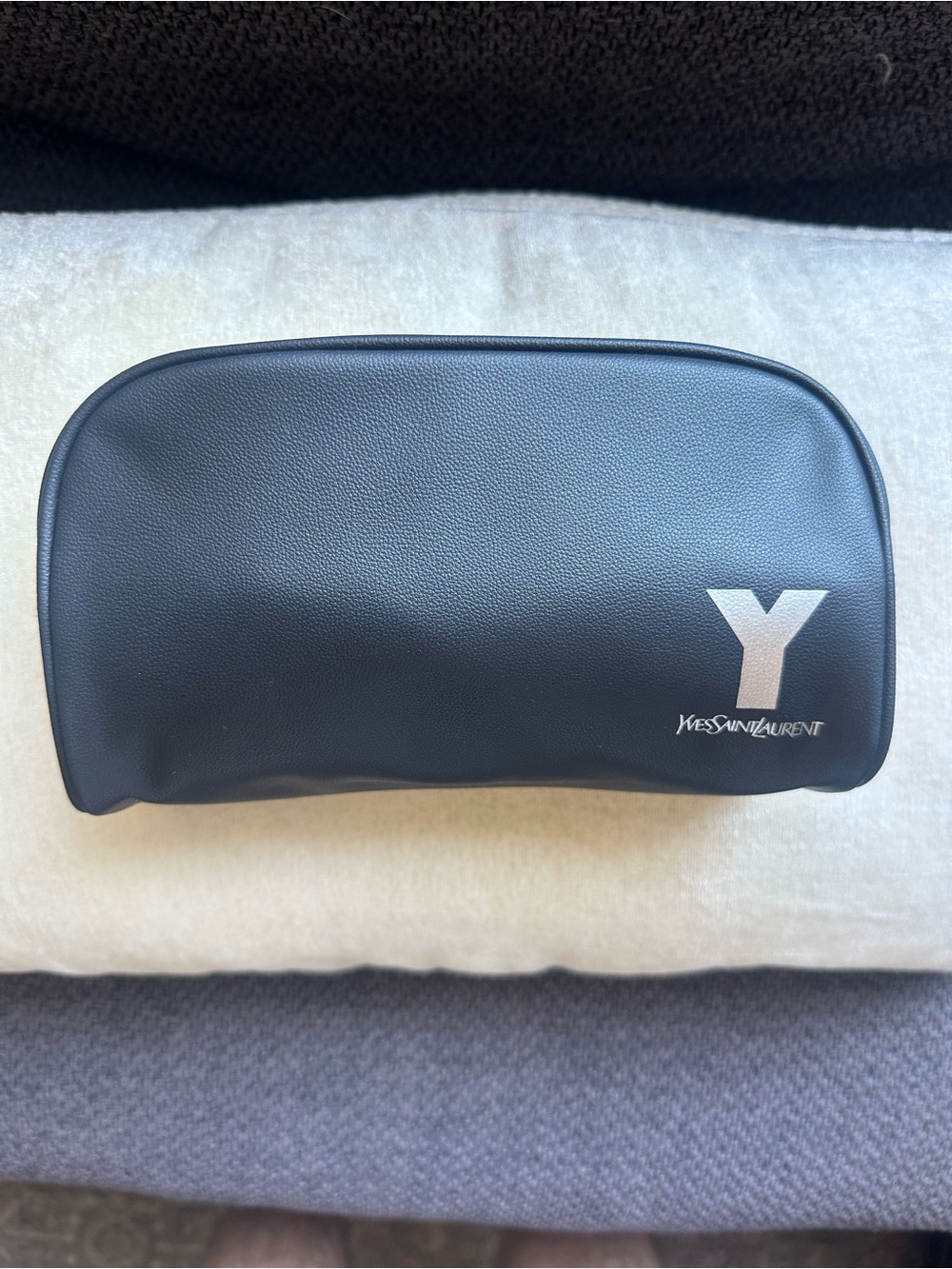 Yves Saint Laurent Black Toiletry Pouch with Silver Y Logo